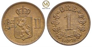 1 øre 1878 Oscar II. Kv.0