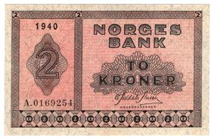 2 kroner 1940 A.0169254. Kv.0/01