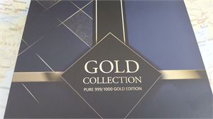 GOLD COLLECTION, parti nio (9) st "pure 999/1000 Gold Edition" medaljer i originalkapsyl med etikett. 1/500 oz st.