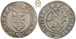 2 mark 1651 Frederik III. Kv.1/1+