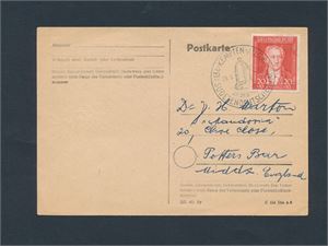 TYSKLAND 1946-49 AMERIKANSK BRITISK ZONE Postkort med Mi 109, 20pf Goethe til England