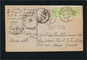 ROMANIA Kort 1. verdenskrig med sensur stemplet "BOTOSANI 25 OCT 1917" til Røde Kors i Geneve. Transittstemplet "IASI". Kan umulig være vanlig