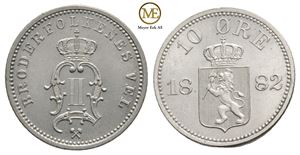 10 øre 1882 Oscar II. Kv.0