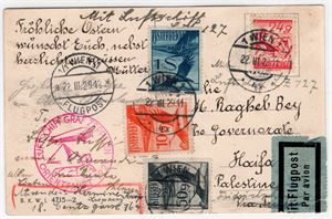 ÖSTERRIKE - ZEPPELIN brev skicat med Graf Zeppelin "Orientfahrt 192" till HAIFA . Frankerat med flygmärken,