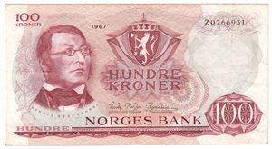 100 kroner 1967 Z.0766931. Erstatningsseddel. Kv.1