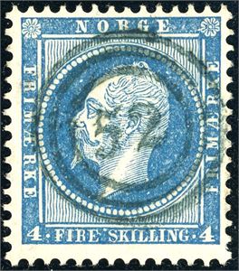 4. 4 skilling Oscar, annullert med et rettvendt 3-rings "52" (Egersund).