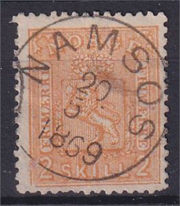 NK 12, Namsos 20-5-1869 (NT)  Merket med en rund hj.tagg/ tynnhet
