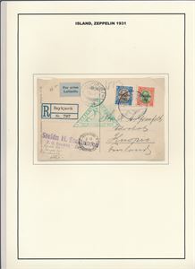 MOTIV: ZEPPELIN ISLAND Kort med Mi 147-48 til Finland. Transittstempel "FRIEDRICHSHAFEN", grønt "ISLANDFAHRT" og ankomst "KUOPIO "