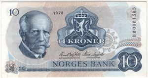 10 kroner 1978 HØ erstatningsseddel. Kv.1+