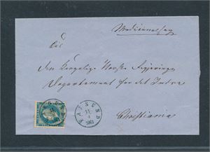 Brev med Nk 4 stemplet "FARSUND 15-8-1861"