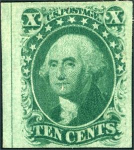 14 (or 15). U.S.A. 10 cent 1851 mint, with some paper remnants in the gum. ($ 5000).