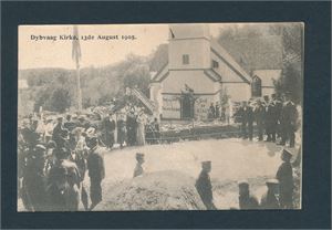DYBVAAG KIRKE 13de AUGUST 1905 (G. Norberg) stemplet "SAGESUND 4 XI 05", ankomststemplet "SKIEN 5-11-1905 TUR 1"