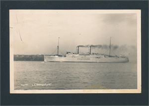 SKIPSKORT Stavangerfjord på kort stemplet "BERGEN 16 IX 25". Liten rift venstre side