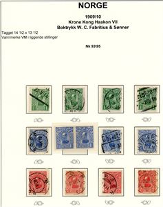 88-95. 30 øre- og 15 øre Provisorie samt Haakon kronemerker 1907 og 1909. Komplett i alle vannmerkestillinger.
