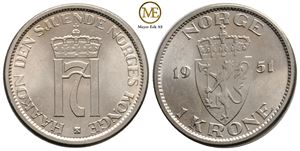 1 krone 1951 Haakonk VII. Kv.0