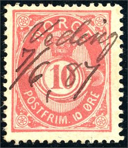 53 IId. 10 øre 20 mm, anert med håndskrevet stedsnavn "Veding 7/6 87".