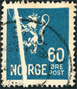 154. 60 øre Løve II variant "Trekkspill". Lettstemplet.