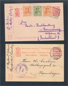 LUXEMBOURG 2 helsakskort, et til København og et til Tyskland 1917/1931