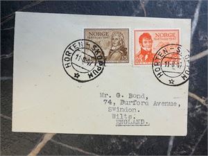 Lite brev til England stmpl. Horten - Skoppum