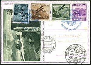Liechtenstein. One envelope and one card, both sent by Graf Zeppelin in 1932.