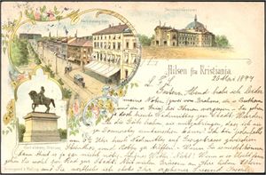 Hilsen fra Kristiania. 5 ulike kort, alle brukt i 1897, og alle i god kvalitet.