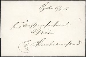 Komplett brev, datert "Grimstad 15.11.1856" og sendt til Christianssand, med håndskrevet dampskipspåskrift "Gyller 15/11 56".
