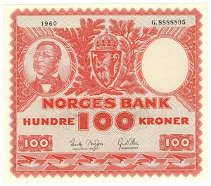 100 kroner 1960 G.8888895. Kv.0/01