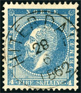 4. 4 skilling Oscar, fullstemplet "Hiterdal 28.6.1862" (TE).