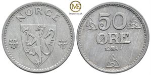 50 øre 1944 zink. Haakon VII. Kv.0