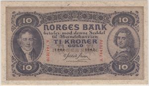 10 kroner 1942 A.7447676. 66 EPQ. Kv.0