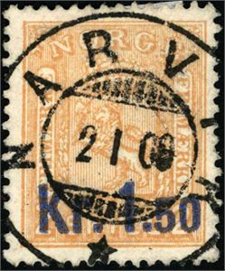 86 I. 1 1/2 kr Provisorie, fullstemplet "Narvik 2.1.08".