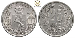 25 øre 1899 Oscar II. Kv.0/01