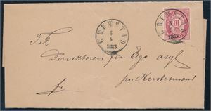NK 38 på pent brev st "Grimstad 8-5-1883" til Kristiansand