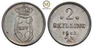 2 skilling 1842 Carl XIV johan. NM.47. Kv.01