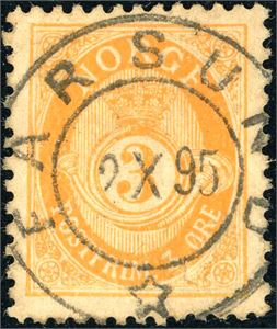 56. 3 øre fintagget Centraltrykkeriet, rettvendt fullstemplet "Farsund 2.10.95". Luksus.