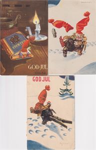 Aukrust, lot med 6 ulike postkort   små/storf.  (Br / ub)