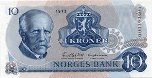 10 kroner 1973 QO erstatningsseddel. Kv.0