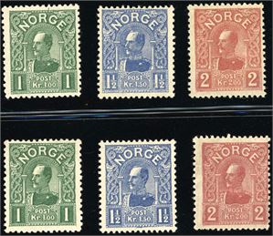 93/95. Haakon 1909 i to komplette serier. En 2 krone med feil er ikke innregnet. (7.200,-).