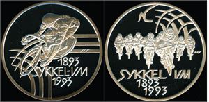 Sykkel VM 1993. De to ulike 100 kronene i sølv. 0