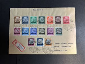 LOTHRINGEN Brev med komplett serie Mi 1-16 stemplet "METZ 16-11-40" til Berlin (€ ca 500 for merkene på brev)