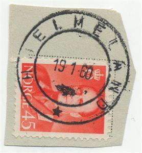 Hjelpestempel HJELMELAND (RO) HJ-IIA 19-1-60 på klipp med NK 460.