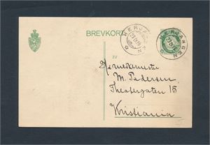 NORDLAND 5øres brevkort stemplet "HERJANGEN 23 IX 10". (Grad 5)