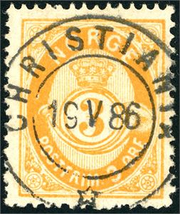 41. 3 øre 21 mm, rettvendt stemplet "Christiania 19.5.86".