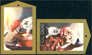 Milly Heegard. 10 ulike "Til/fra"-lapper. 4 med Nissemotiver. 85 x 55mm.