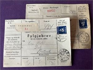 2 følgebrev stmpl. Tyssedal og Ulvik i Hardanger