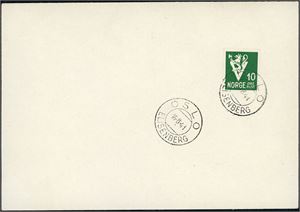 293. 10 øre Hvit V på uadressert konvolutt, stemplet "Oslo Elisenberg 16.8.41".