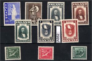 ISLAND xx ex Mi 226-35, 10 forskjellige 1943-44, priset etter billigste tagging. 2 hengslet ikke medregnet (€ 66)