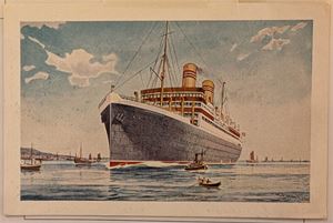 BERGENSFJORD, tegnet kort med turfortegnelse fra tur 189 påtrykt bak.