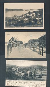 LILLESAND 3 kort som alle viser området ved jernbanestasjonen. 1 ubrukt, 1 postsendt 1904 og et sendt 1911. Bra kvalitet