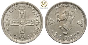 25 øre 1913 Haakon VII. Kv.0